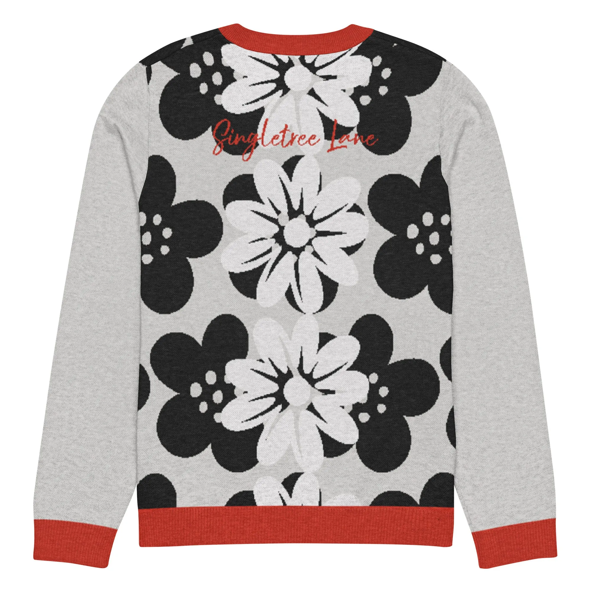 Coming Up Flowers in Grey Knitted Crewneck Sweater