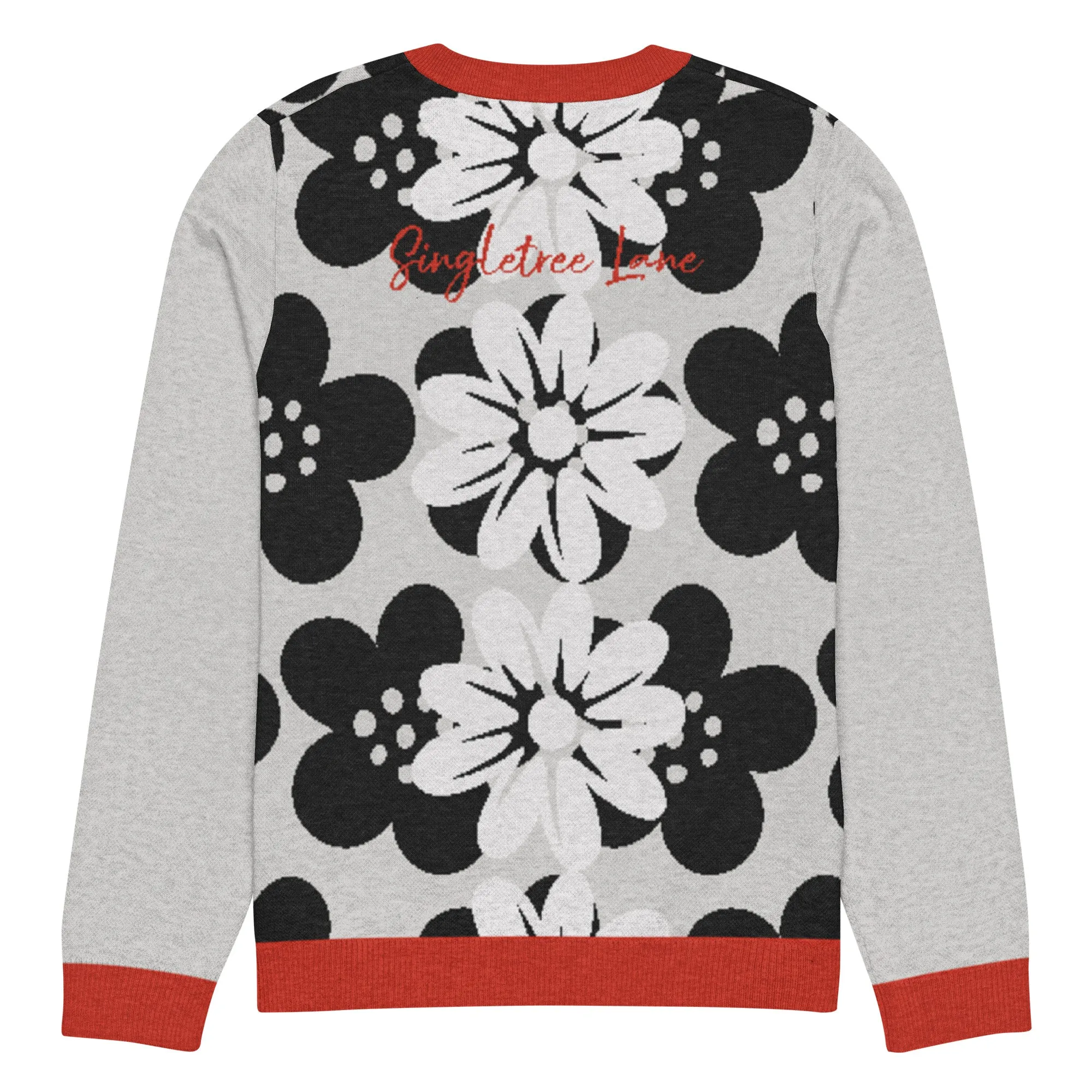 Coming Up Flowers in Grey Knitted Crewneck Sweater