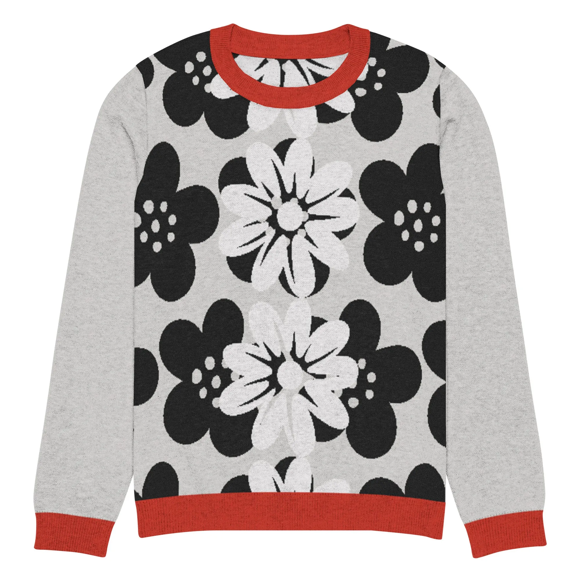 Coming Up Flowers in Grey Knitted Crewneck Sweater