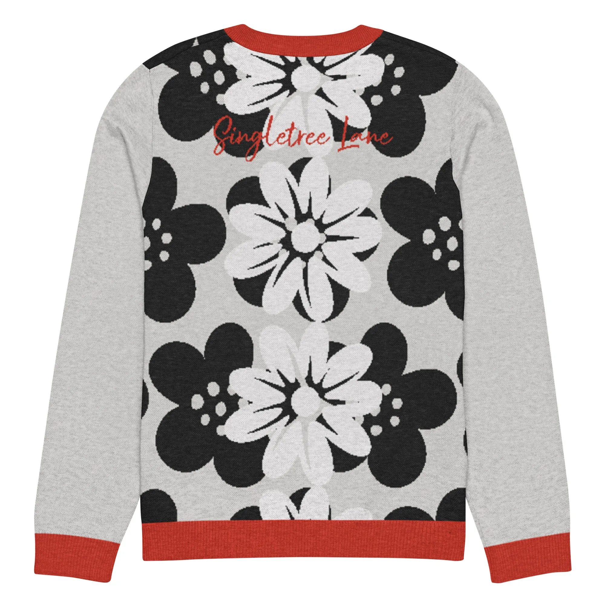 Coming Up Flowers in Grey Knitted Crewneck Sweater