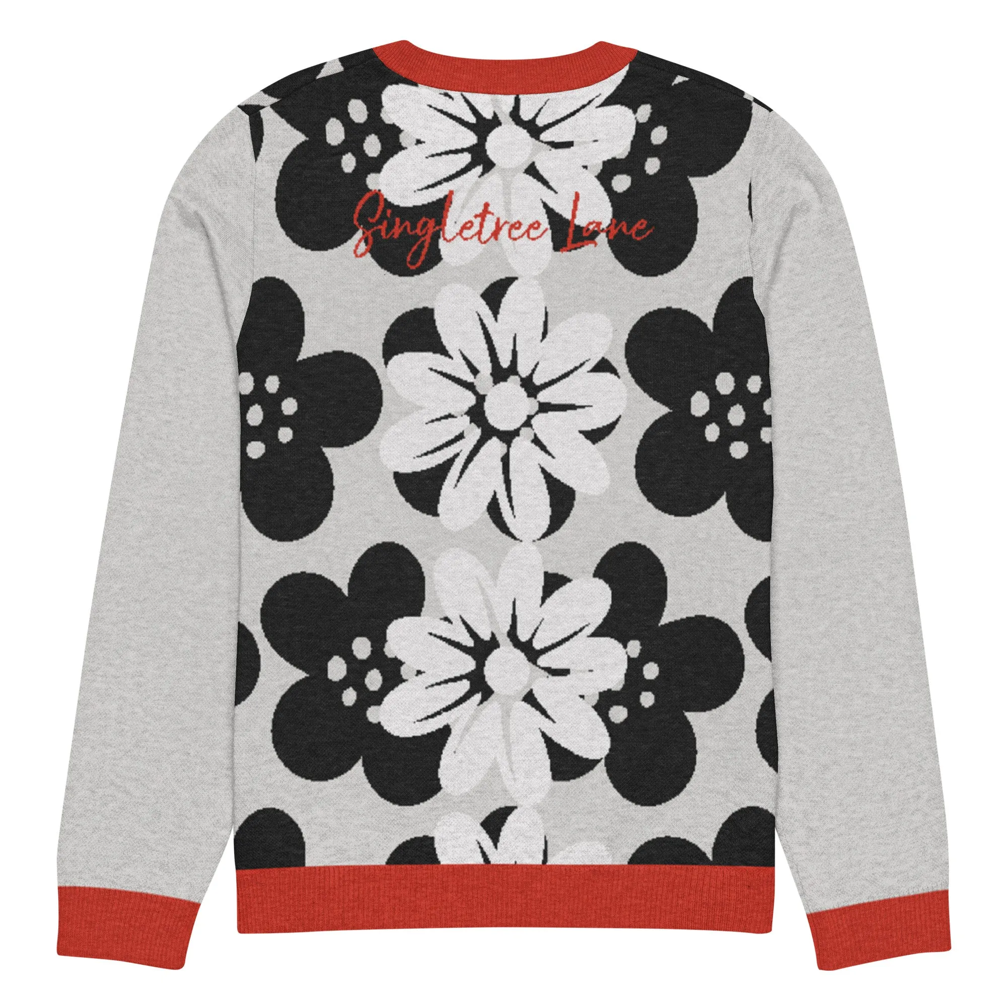 Coming Up Flowers in Grey Knitted Crewneck Sweater