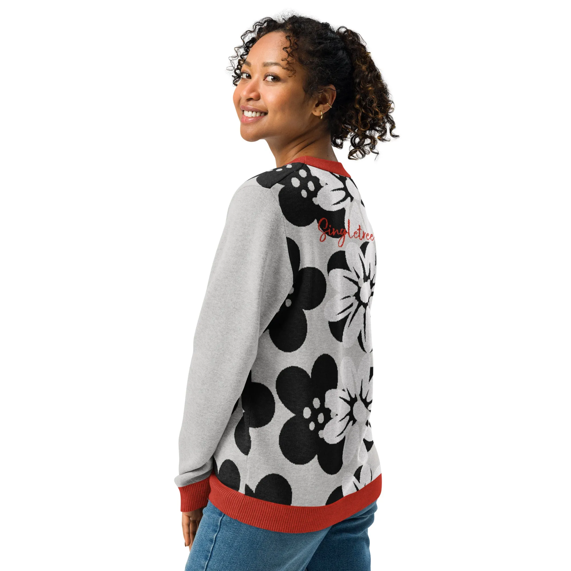Coming Up Flowers in Grey Knitted Crewneck Sweater
