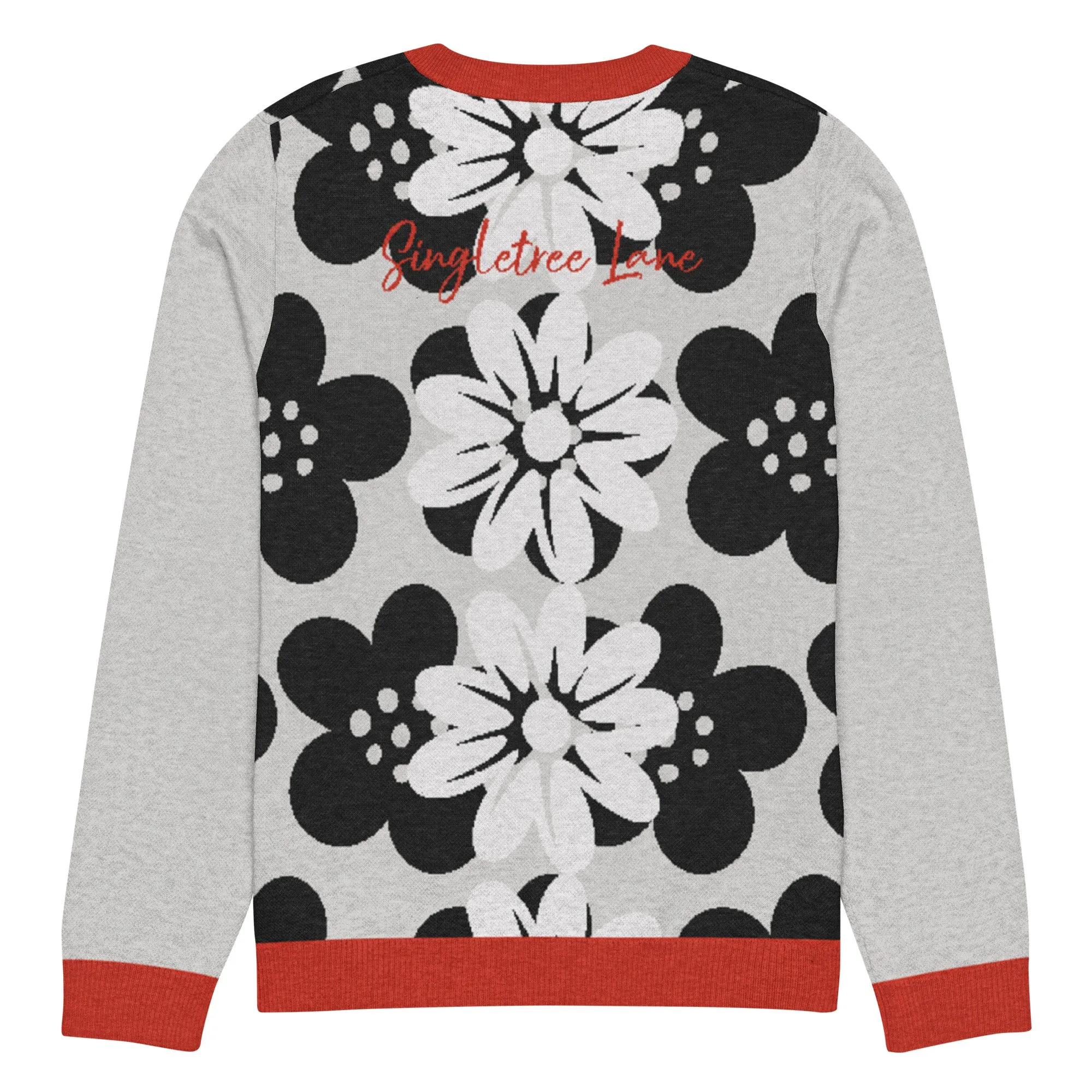 Coming Up Flowers in Grey Knitted Crewneck Sweater