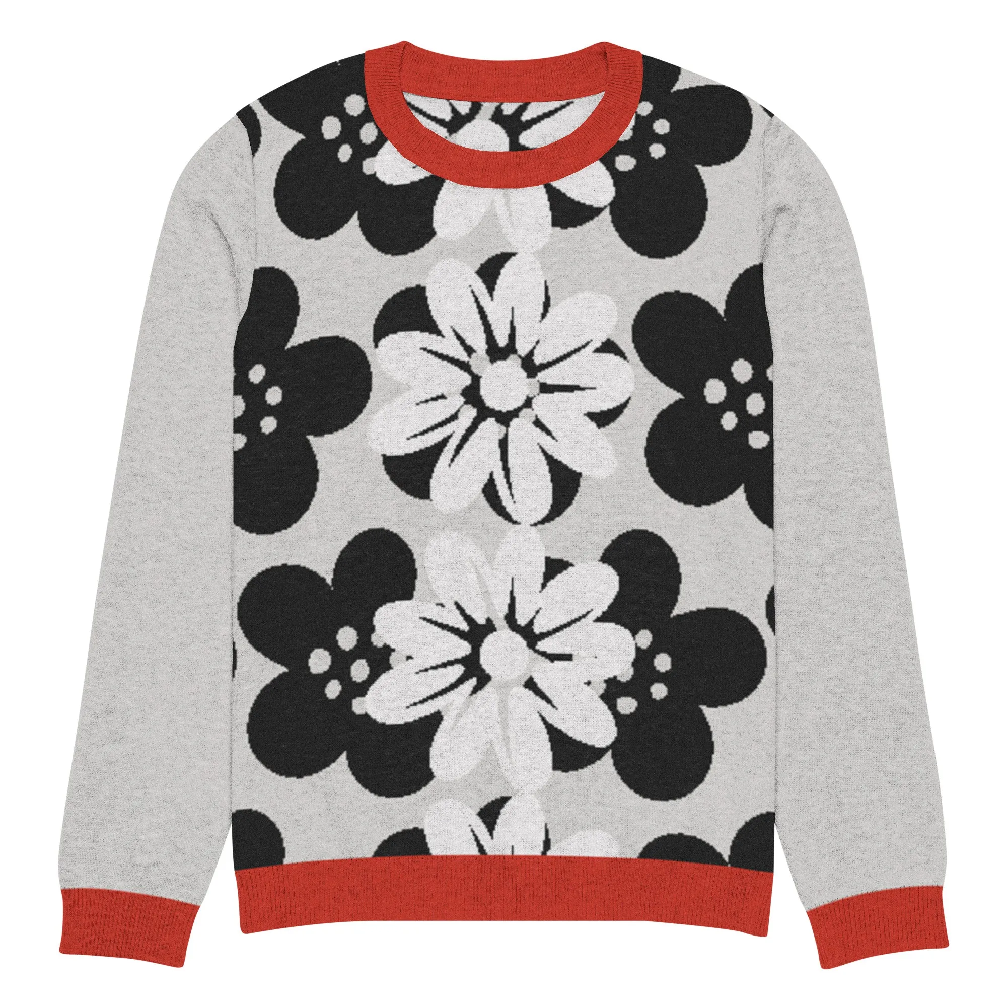 Coming Up Flowers in Grey Knitted Crewneck Sweater