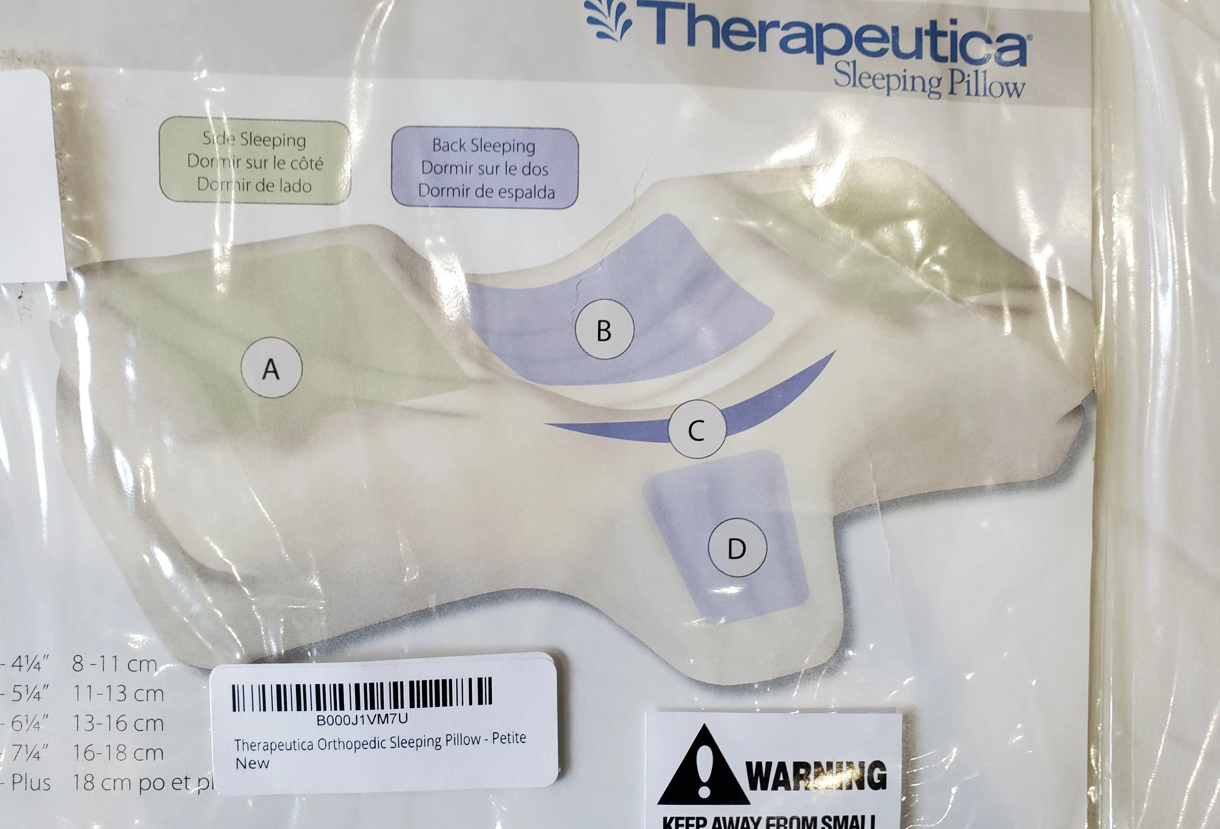 Core Products Therapeutic Pillow, Firm Orthopedic Support, Back or Side Sleeping, Petite