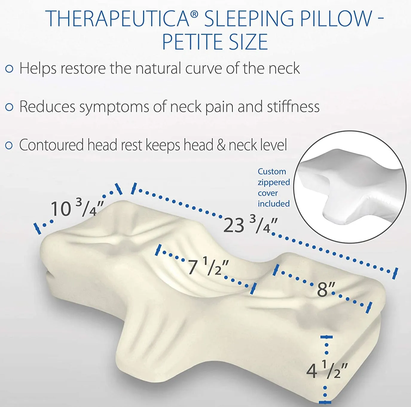 Core Products Therapeutic Pillow, Firm Orthopedic Support, Back or Side Sleeping, Petite