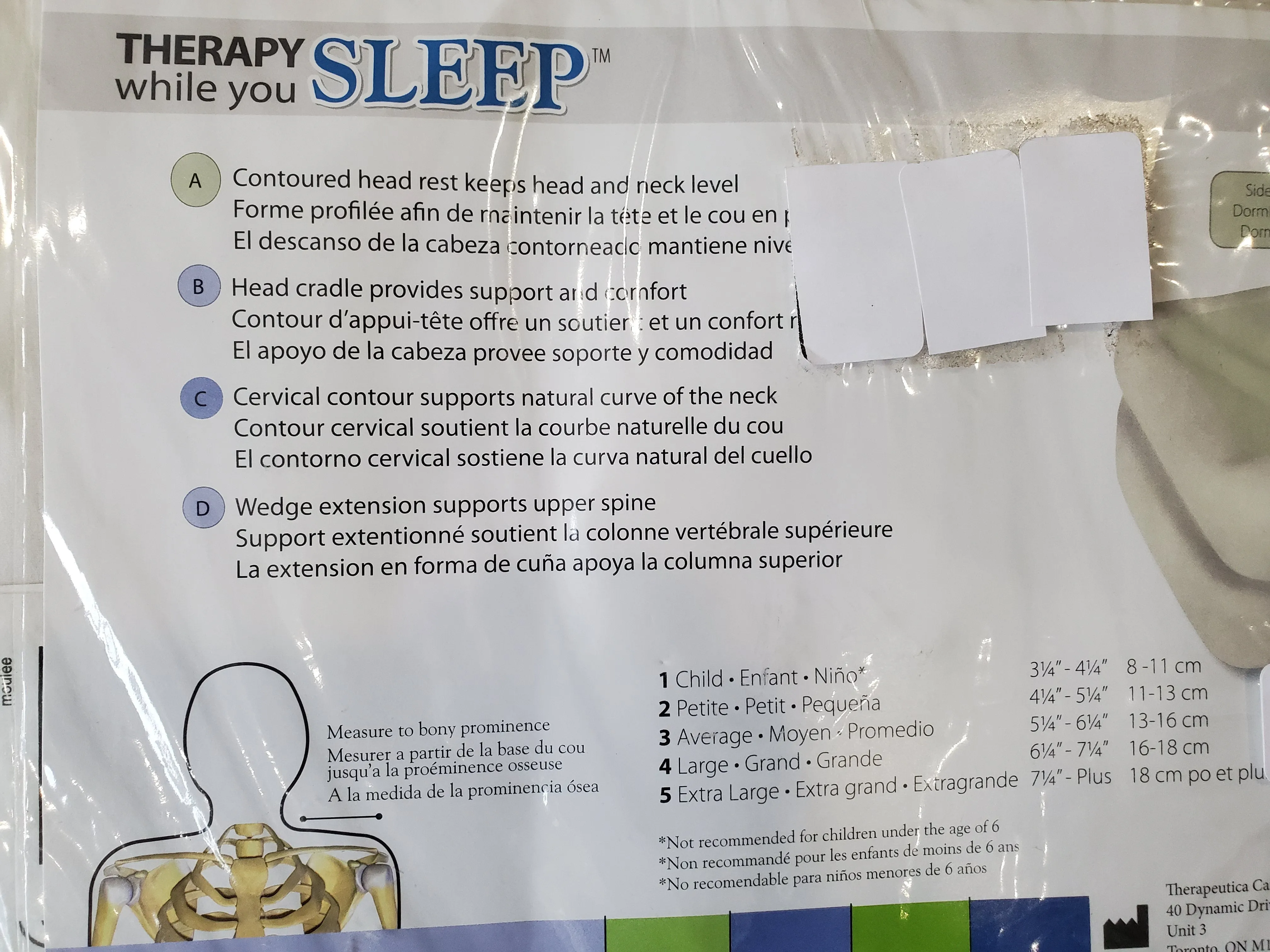 Core Products Therapeutic Pillow, Firm Orthopedic Support, Back or Side Sleeping, Petite