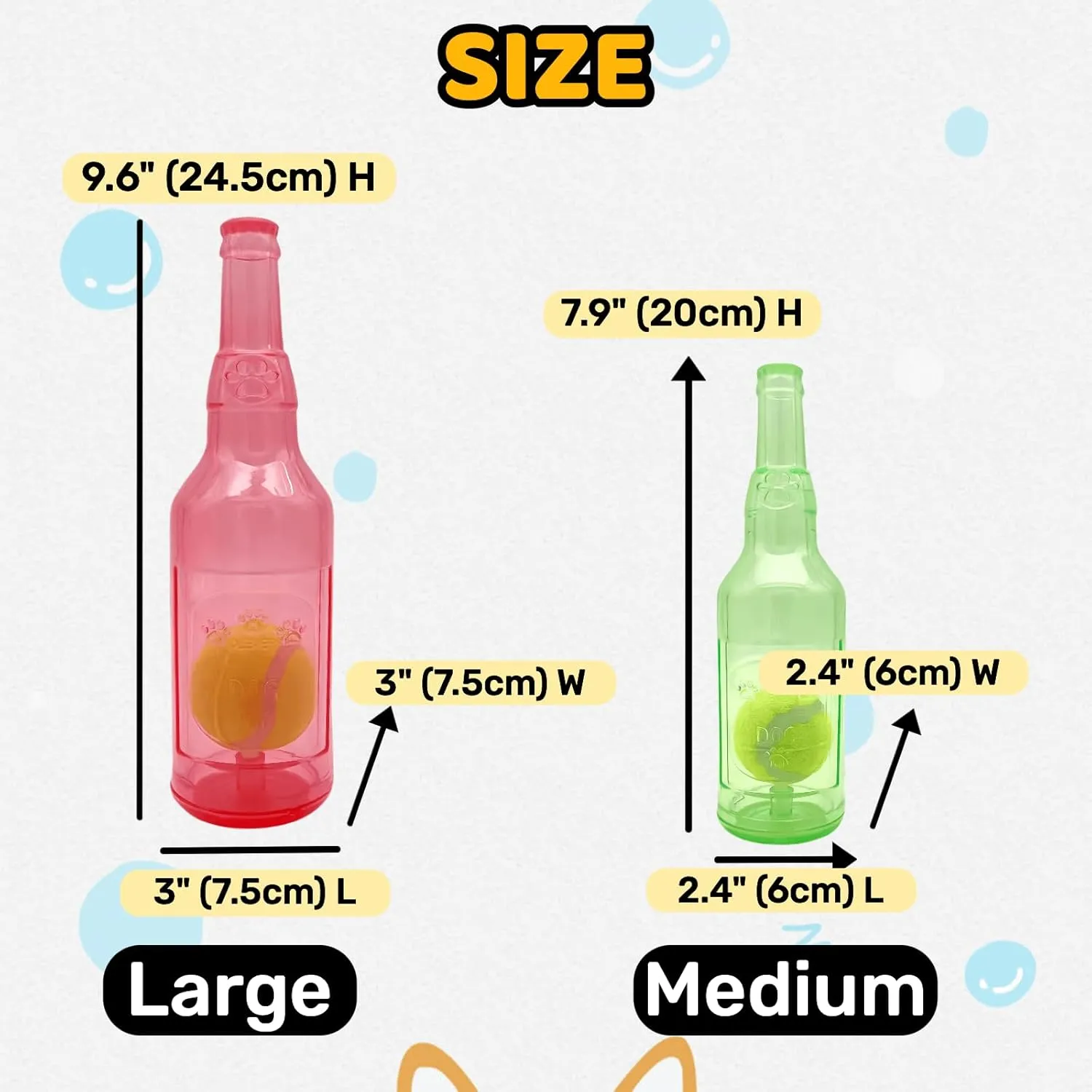 Cute Tough Dog Toy Rubber Bottle Squeaky Dogs Chew Toy Long Lasting Interactive Fetch Toy for Teething Tennis Ball Included (Blue, Medium)