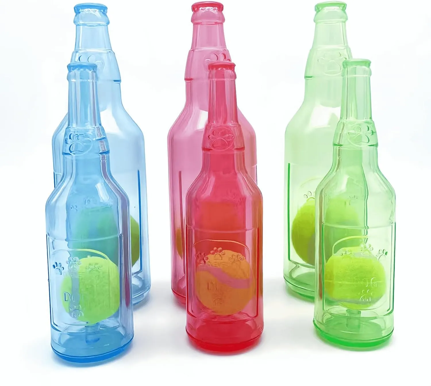 Cute Tough Dog Toy Rubber Bottle Squeaky Dogs Chew Toy Long Lasting Interactive Fetch Toy for Teething Tennis Ball Included (Blue, Medium)