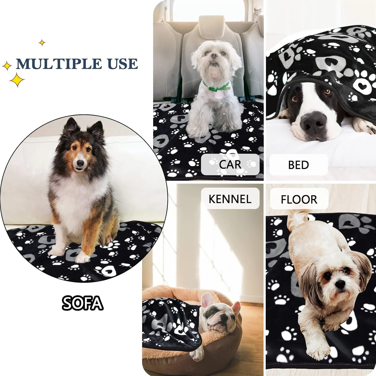 Dog Blanket, Soft Fleece Dog Blankets for Small Medium Dogs, Fluffy Flannel Pet Cat Puppy Blanket Mat Cover for Bed Couch, Cute Paw Print Throw Blanket for Dogs, Black 40"X30"