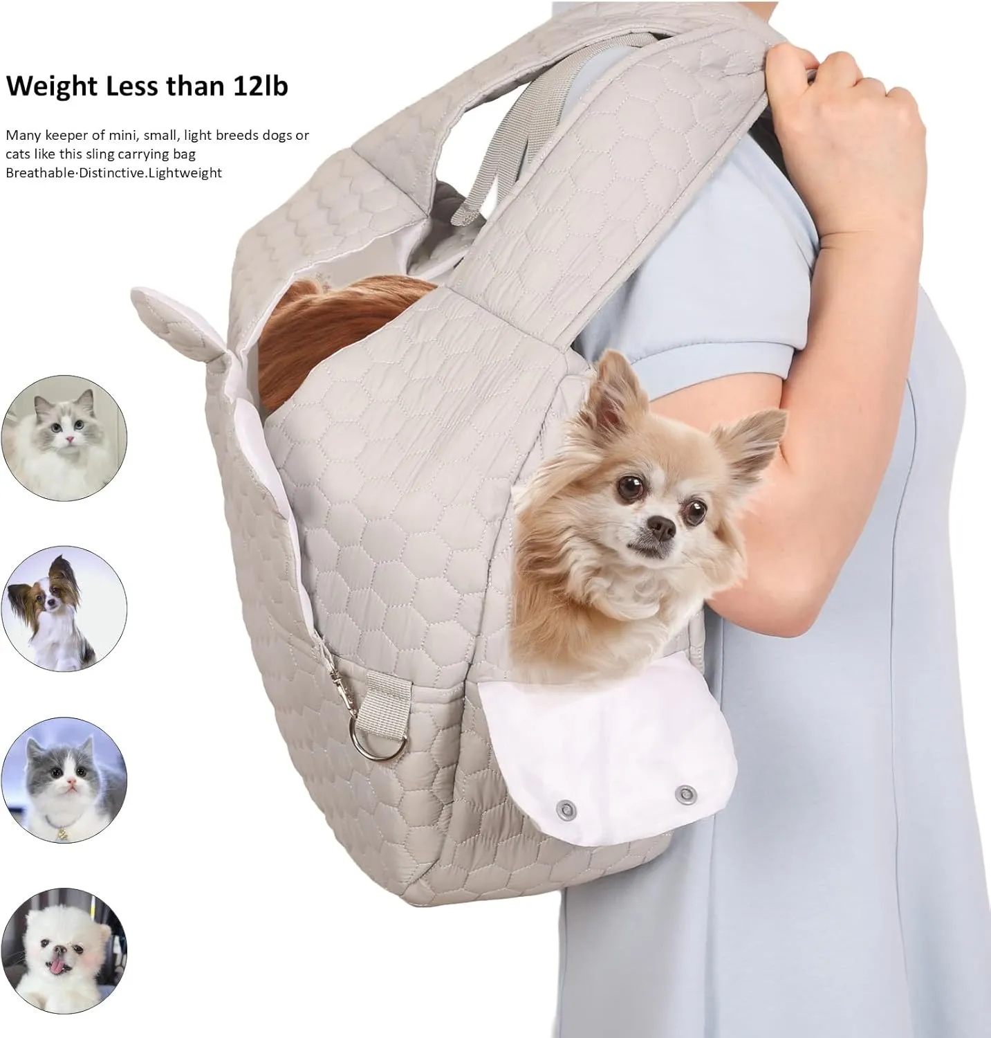 Dog Carrier for Small Dogs,Adjustable Pet Front Facing Dog Carrier Backpack, Hands-Free Soft Cotton Cat Sling Chest, Fit 6-20Lbs Pets for Camping Hiking Traveling Cycling(Light Gray)