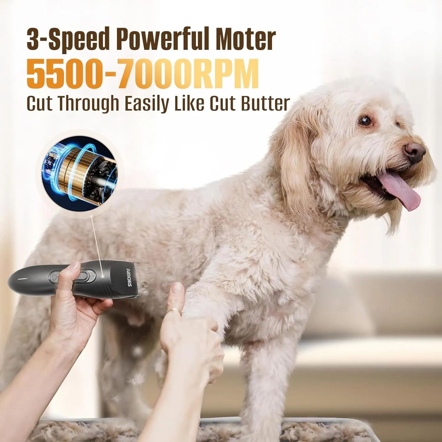 Dog Clippers for Grooming, 2200mAh Dog Shaver Clippers Kit Low Noise, Rechargeable Cordless Electric Trimmer Quiet Hair Clippers Set for Dogs Cats Pets