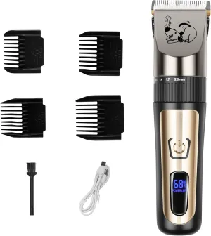 Dog Grooming Clipper Kit, Cordless Low Noise Rechargeable Electric Trimmer With Adjustable Comb & Detachable Blades, Suitable for Dogs, Cats, Pets