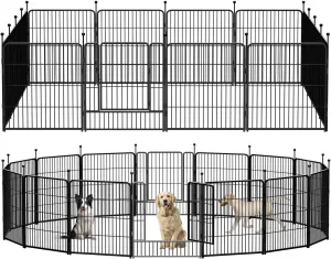 Dog Playpen Portable Exercise Fence Heavy Duty Metal Pet Playpen Indoor Outdoor Pet Playpen for Small Medium Large Dogs - RV Camping PenJet Black (16 Panels, 32 inch)