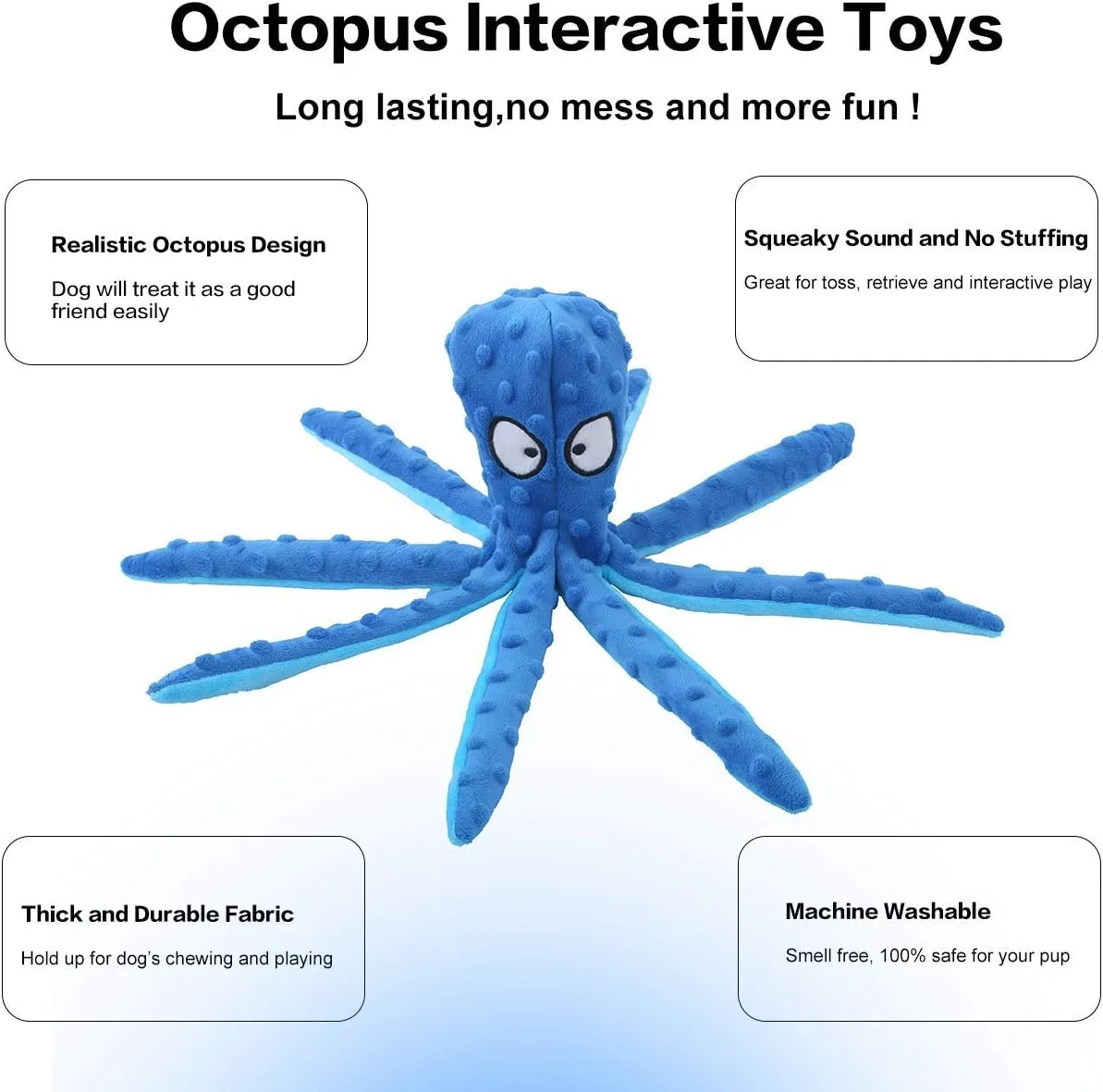 Dog Squeaky Toys Octopus - No Stuffing Crinkle Plush Dog Toys for Puppy Teething, Durable Interactive Chew Toys for Small, Medium and Large Dogs Training and Reduce Boredom, 2 Pack