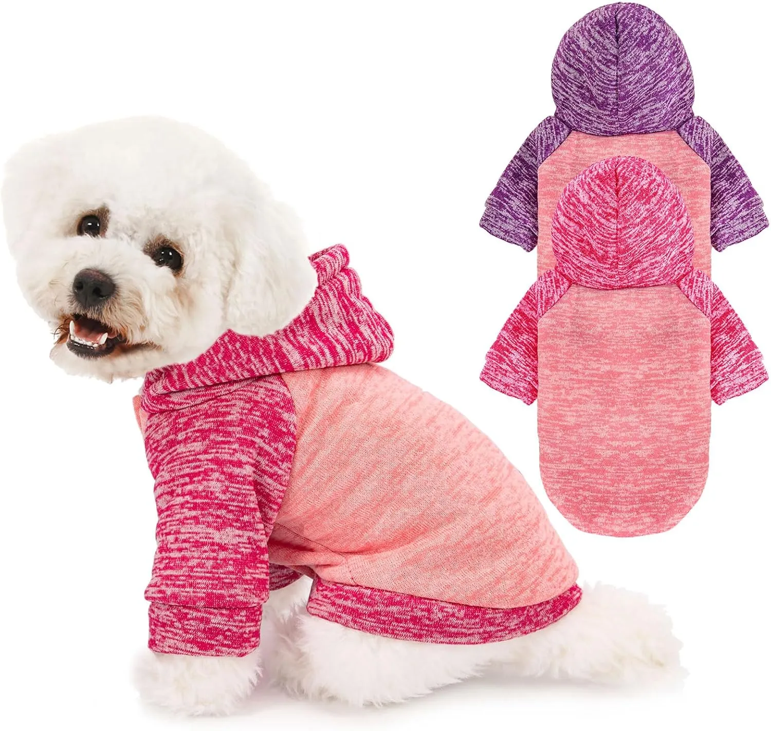 Dog Sweater, Dog Sweaters for Small Dogs, 2, 3 Pack Warm Soft Pet Clothes for Puppy, Medium Large Cat, Dogs Girl or Boy, Dog Shirt for Winter Christmas (Hoodie Pink,Purple Pink,Rose, XX-Small)