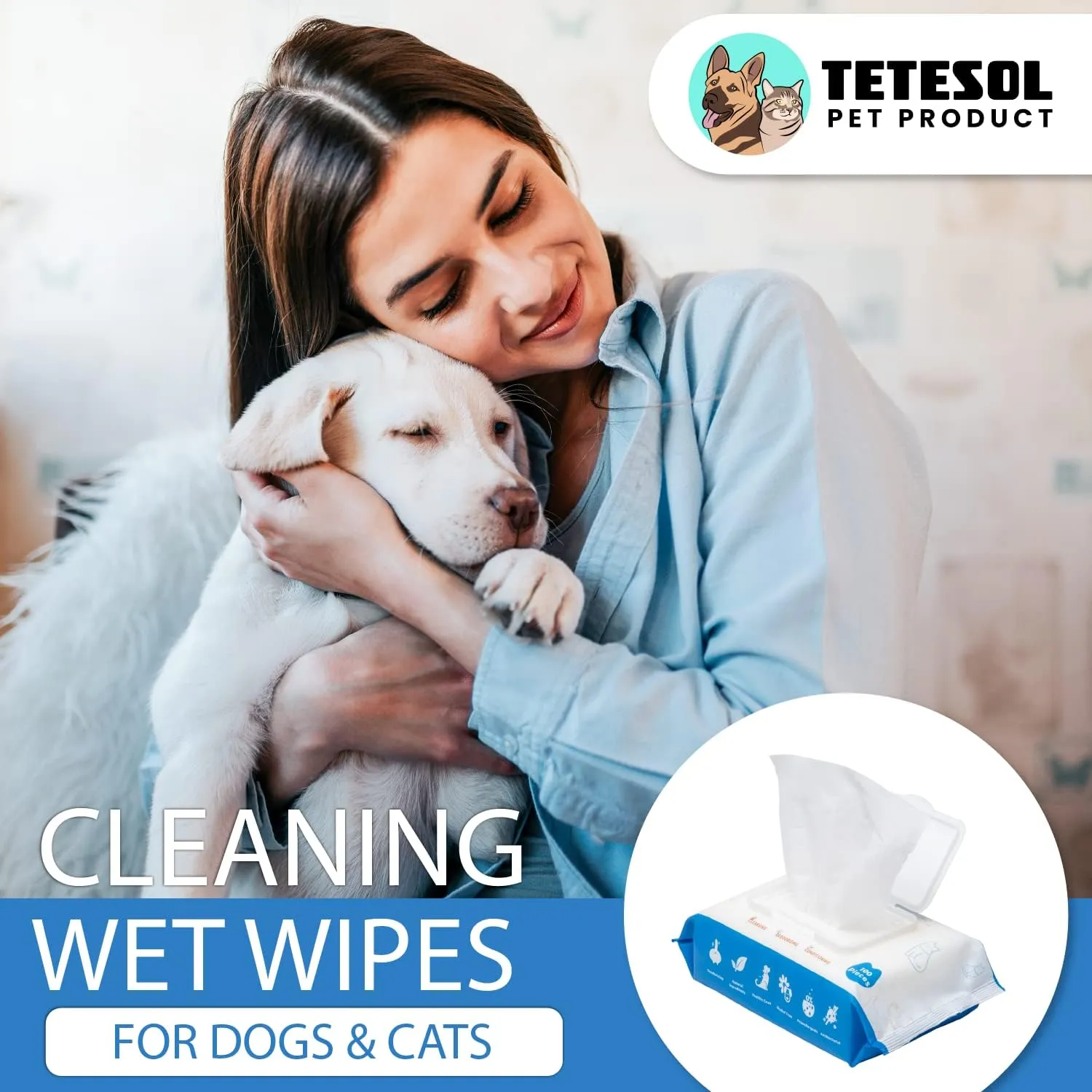 Dog Wipes for Pets Cats-100 Count All Purpose Unscented Wet Wipes for Paw Butt Cleaning,Grooming,AlcoholFree,Vitamin E,pH Balanced