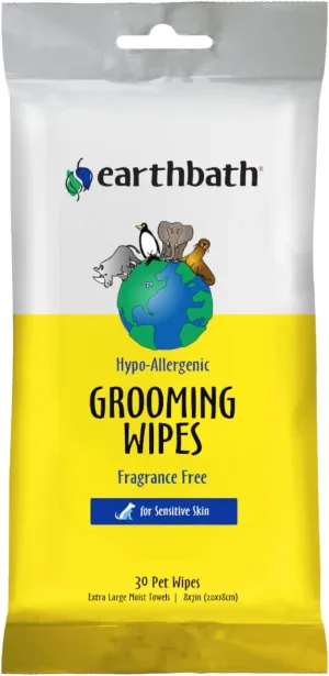 earthbath, Hypo-Allergenic Grooming Wipes - Fragrance Free Dog Wipes for Paws and Butt, Best Pet Wipes for Dogs with Sensitive Skin, Made in USA, Cruelty-Free Dog Cleaning Wipes - 30 Count (1 Pack)
