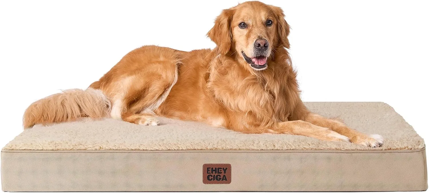 EHEYCIGA Orthopedic XL Dog Beds for Extra Large Dogs with Removable Washable Cover for Crate, Khaki, 41x27