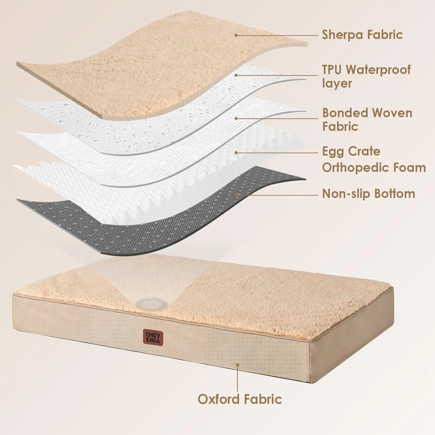 EHEYCIGA Orthopedic XL Dog Beds for Extra Large Dogs with Removable Washable Cover for Crate, Khaki, 41x27