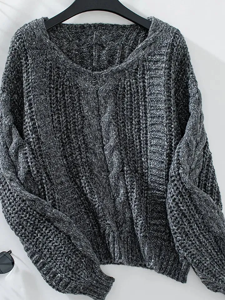 Eloise Cable Lantern Sleeve Sweater - Grey
