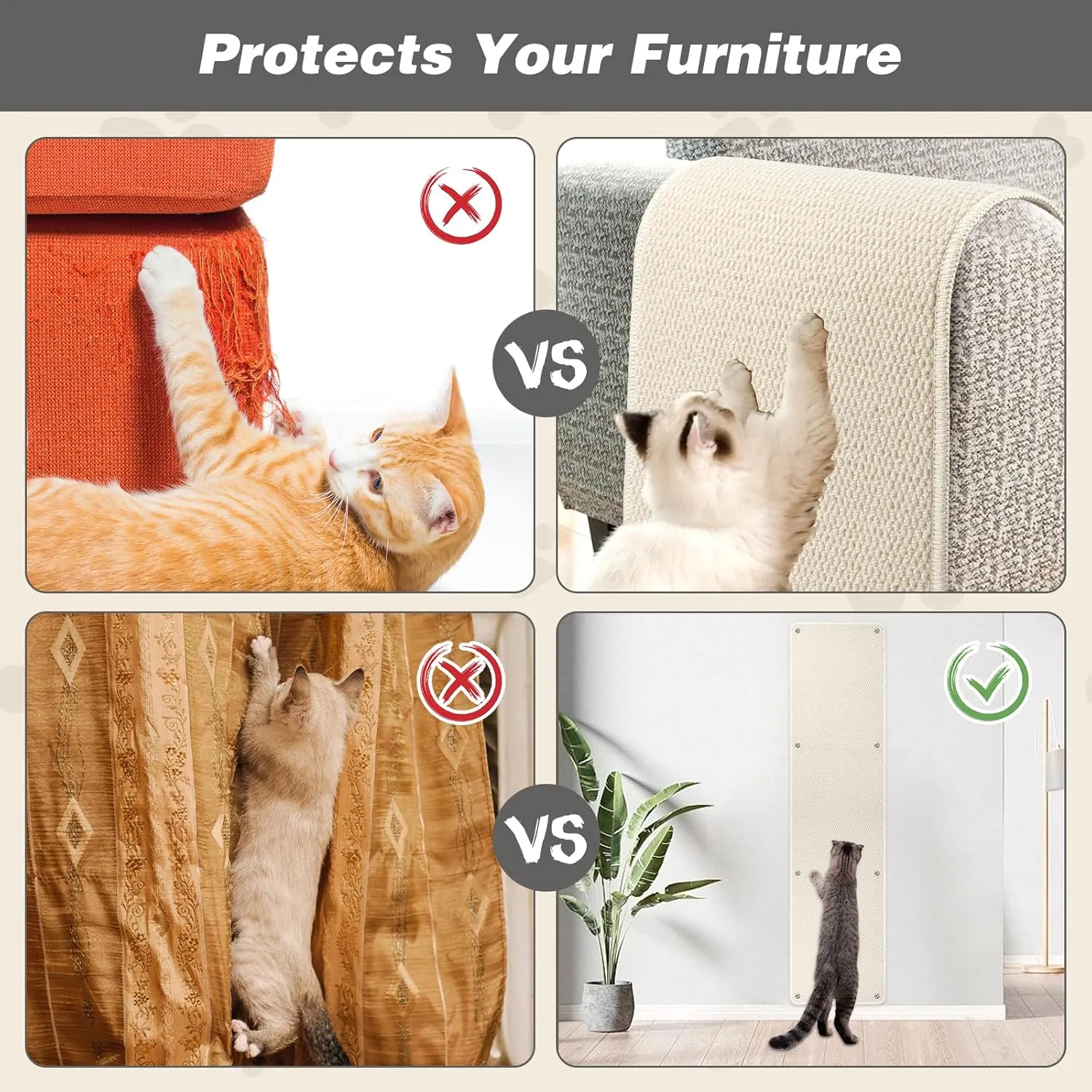 FHTONGE 71x15.8 Thickened Cat Wall Climbing Carpet with 16 Fixed Nails, Extra Large Tall Cat Scratch Pad for Wall, Wall Mounted Climbing Cat Scratcher for Furniture Couch Sofa Protector(MilkyWhite)