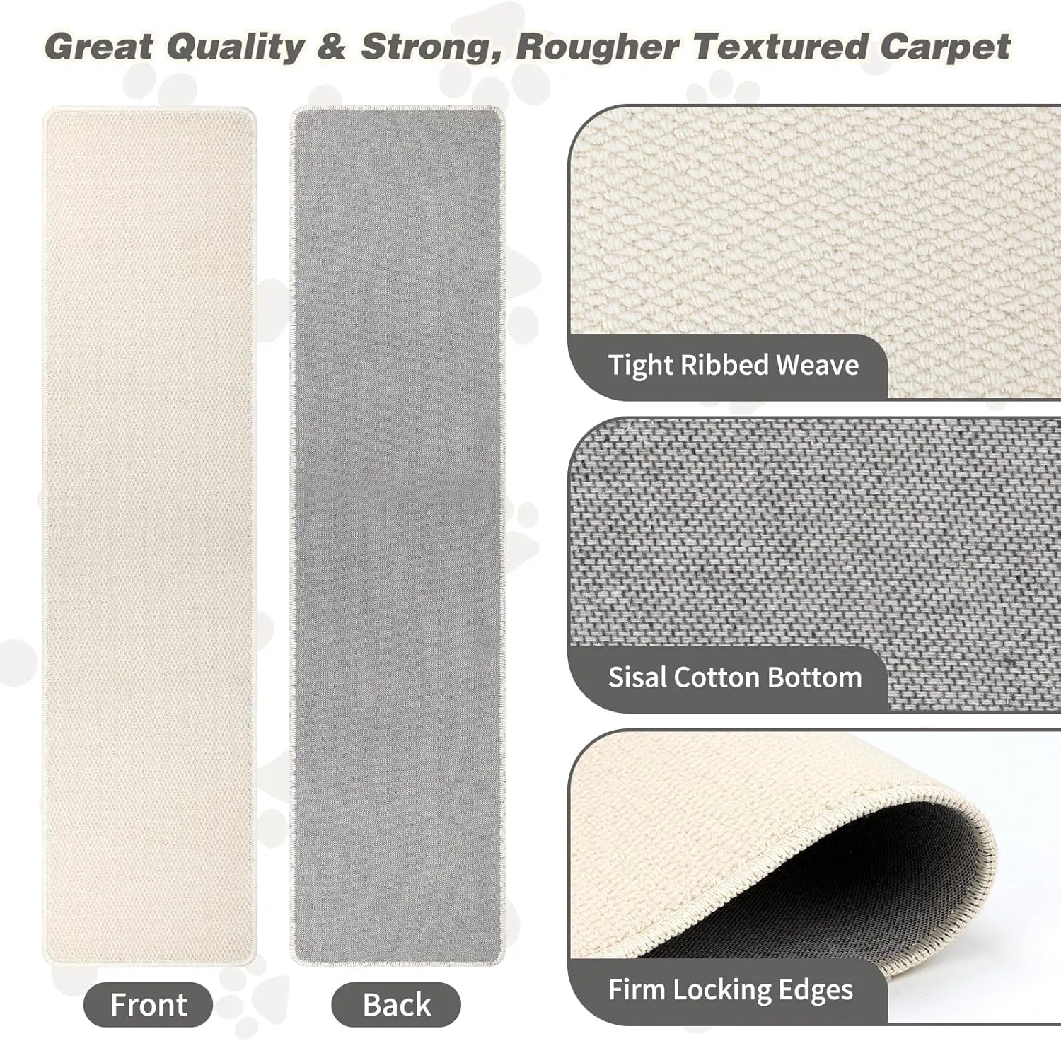 FHTONGE 71x15.8 Thickened Cat Wall Climbing Carpet with 16 Fixed Nails, Extra Large Tall Cat Scratch Pad for Wall, Wall Mounted Climbing Cat Scratcher for Furniture Couch Sofa Protector(MilkyWhite)