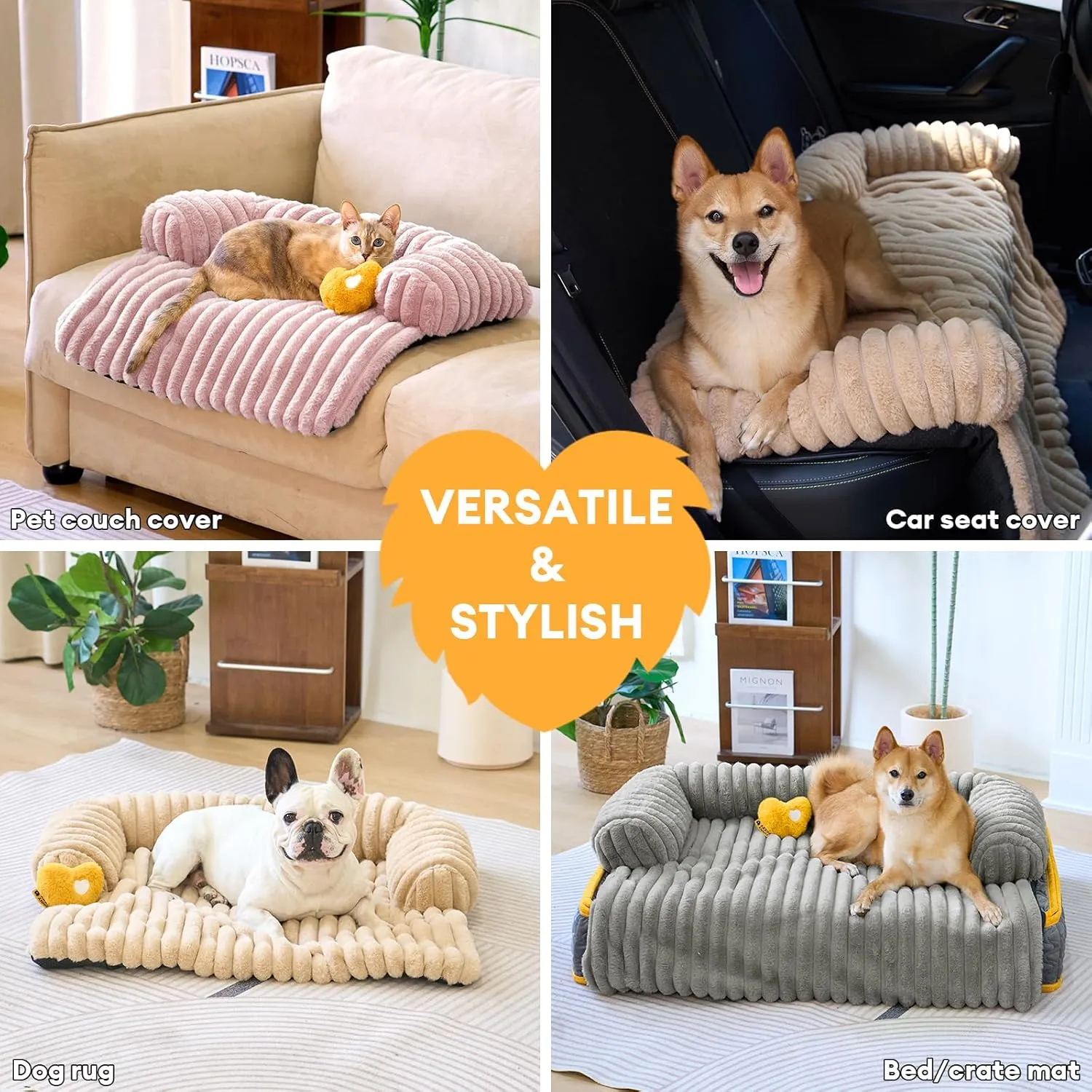 FUNNY FUZZY Pet Couch Cover for Sofa, Calming Dog Bed for Couch, Fluffy Plush Dog Couch Mat for Furniture Protector for Large Medium Small Pets, 4737 in, Mist Grey