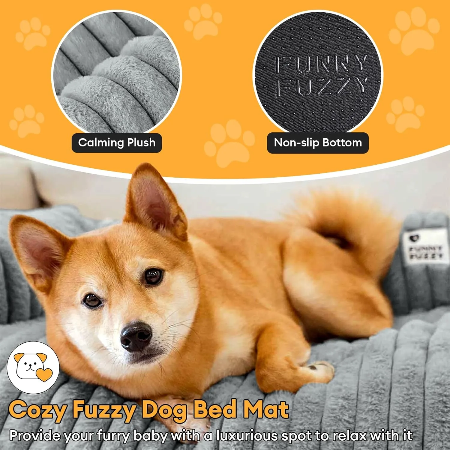 FUNNY FUZZY Pet Couch Cover for Sofa, Calming Dog Bed for Couch, Fluffy Plush Dog Couch Mat for Furniture Protector for Large Medium Small Pets, 4737 in, Mist Grey