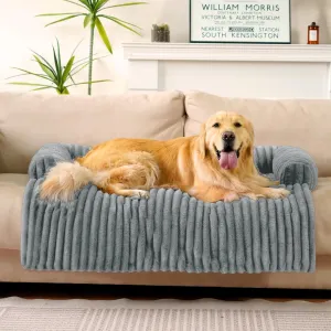 FUNNY FUZZY Pet Couch Cover for Sofa, Calming Dog Bed for Couch, Fluffy Plush Dog Couch Mat for Furniture Protector for Large Medium Small Pets, 4737 in, Mist Grey