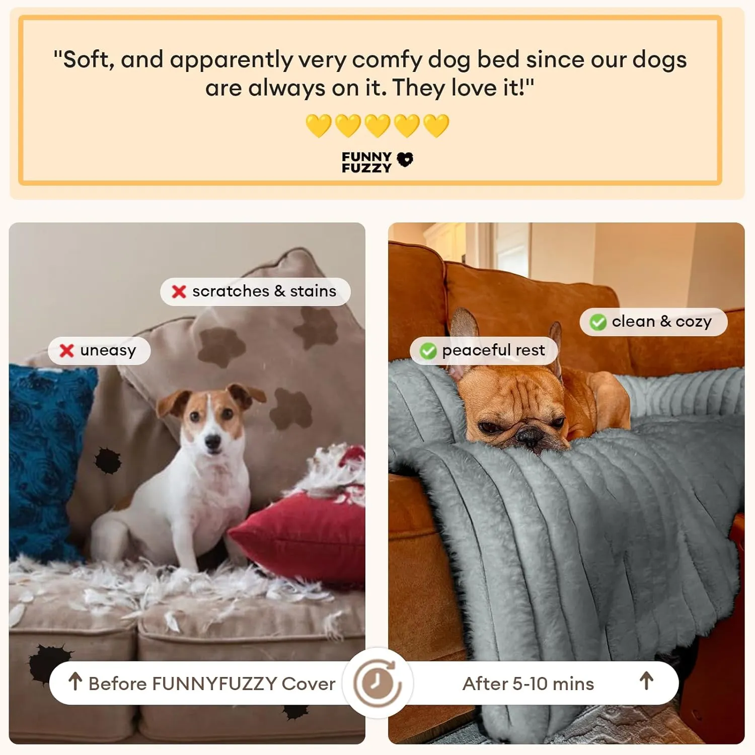 FUNNY FUZZY Pet Couch Cover for Sofa, Calming Dog Bed for Couch, Fluffy Plush Dog Couch Mat for Furniture Protector for Large Medium Small Pets, 4737 in, Mist Grey