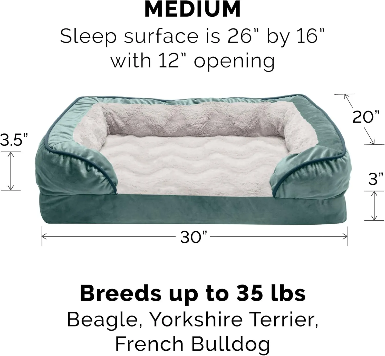 Furhaven Cooling Gel Dog Bed for Medium/Small Dogs w/ Removable Bolsters & Washable Cover, For Dogs Up to 35 lbs - Plush & Velvet Waves Perfect Comfort Sofa - Celadon Green, Medium