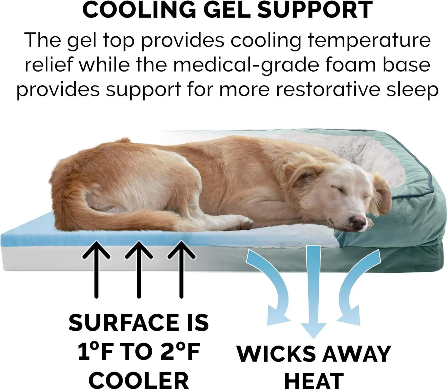 Furhaven Cooling Gel Dog Bed for Medium/Small Dogs w/ Removable Bolsters & Washable Cover, For Dogs Up to 35 lbs - Plush & Velvet Waves Perfect Comfort Sofa - Celadon Green, Medium