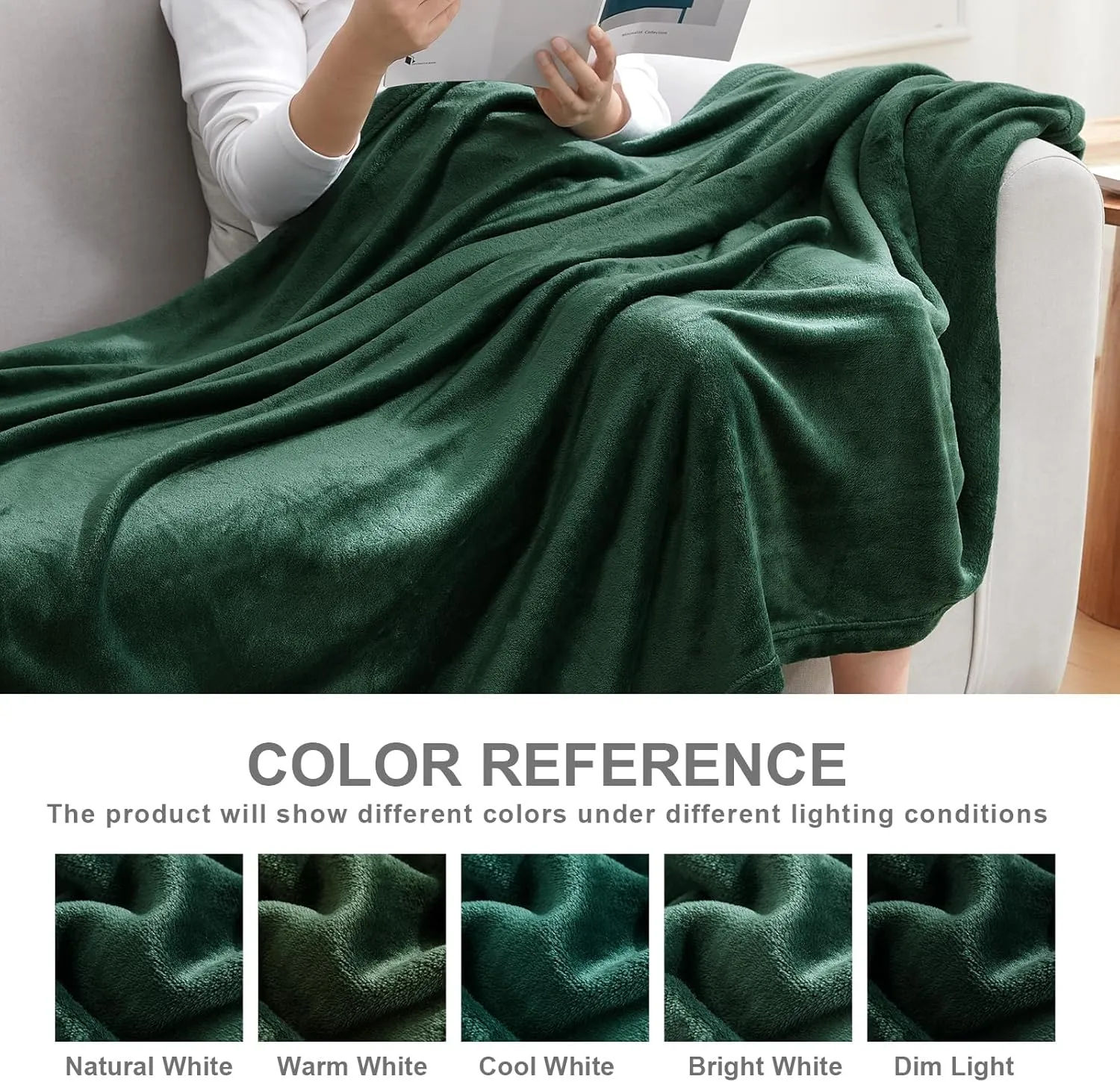 Hansleep Fleece Blanket for Couch Dark Green, Super Soft Flannel Fuzzy Throw Plush Cozy Blanket for All Seasons, Dark Green, Throw 50x60 Inches