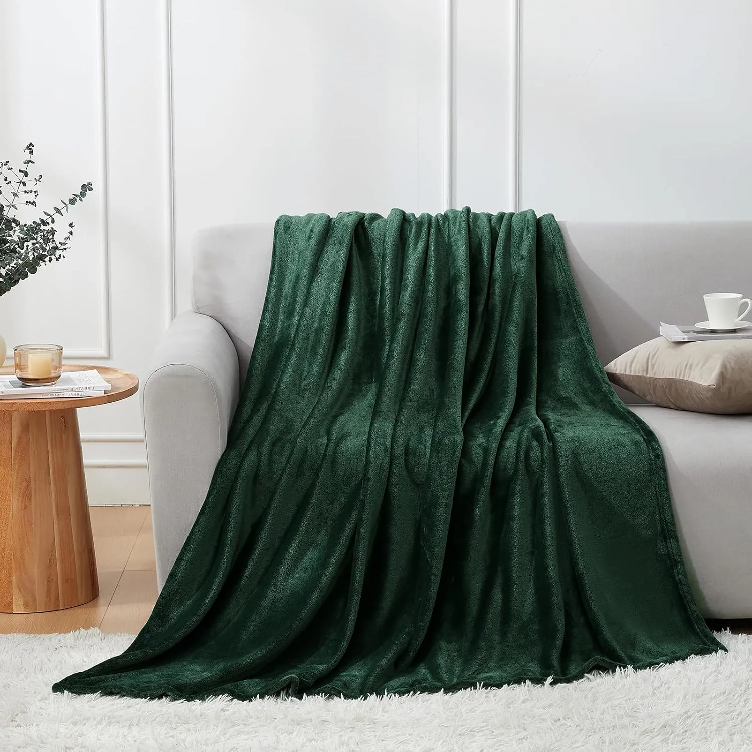 Hansleep Fleece Blanket for Couch Dark Green, Super Soft Flannel Fuzzy Throw Plush Cozy Blanket for All Seasons, Dark Green, Throw 50x60 Inches