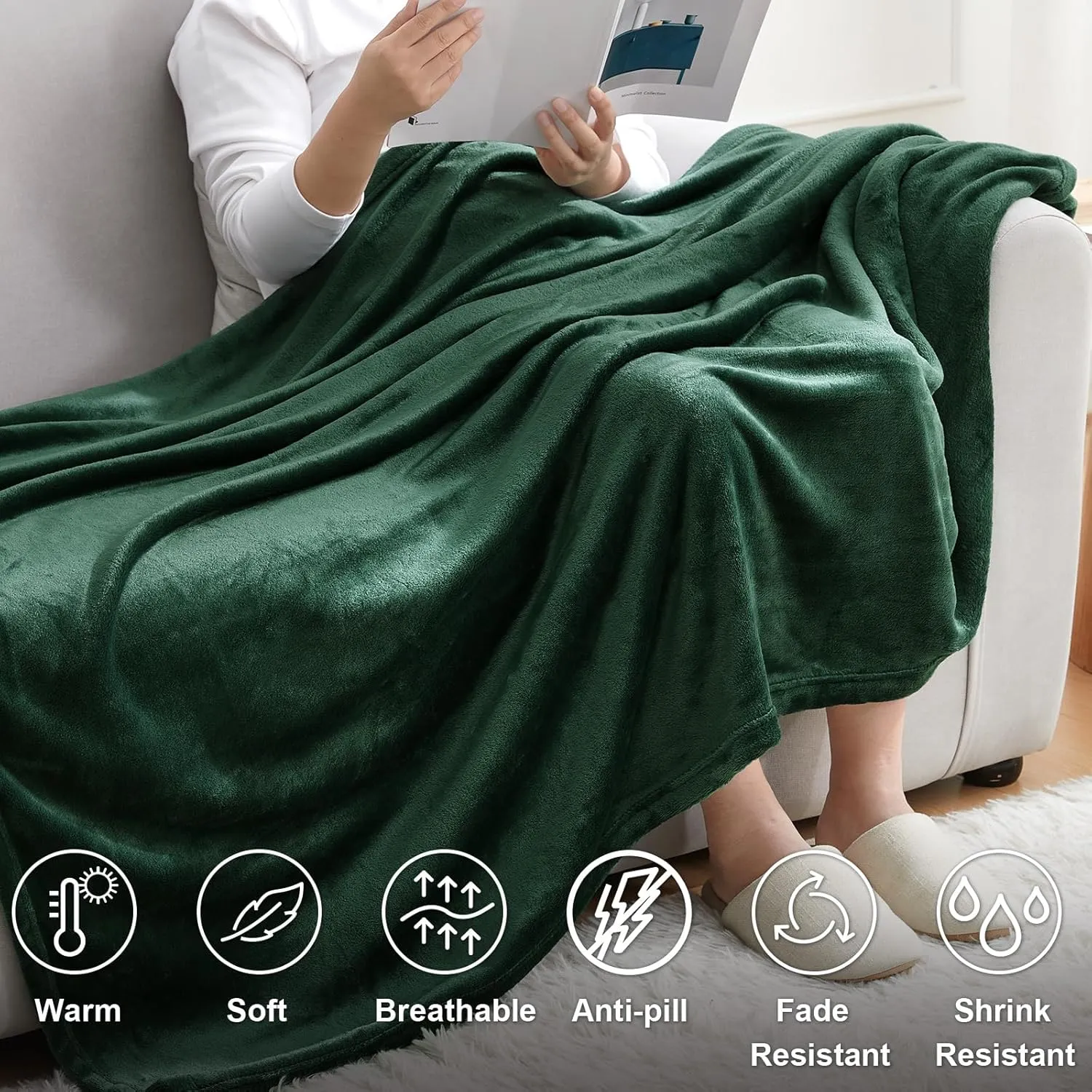 Hansleep Fleece Blanket for Couch Dark Green, Super Soft Flannel Fuzzy Throw Plush Cozy Blanket for All Seasons, Dark Green, Throw 50x60 Inches