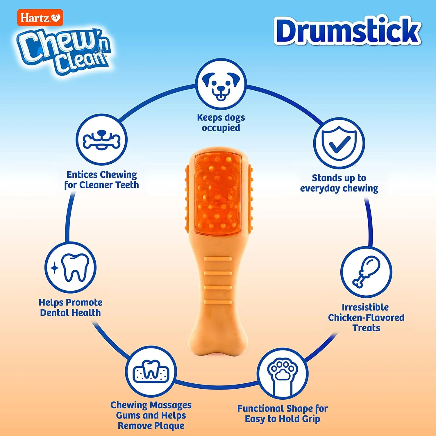 Hartz Chew n Clean Chew Toy and Treat in One Chicken Flavored Drumstick Dog Toy, Extra Small