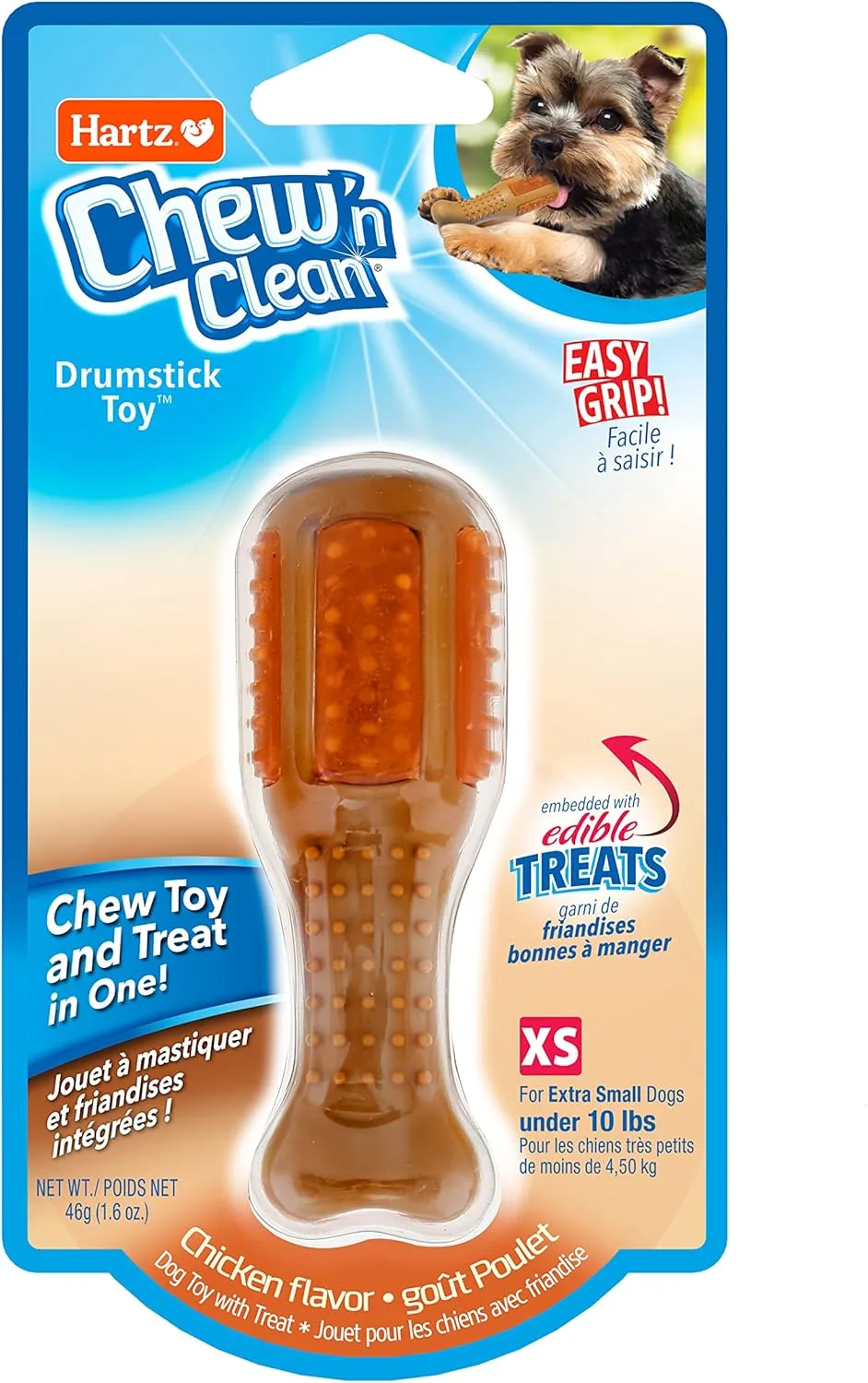 Hartz Chew n Clean Chew Toy and Treat in One Chicken Flavored Drumstick Dog Toy, Extra Small