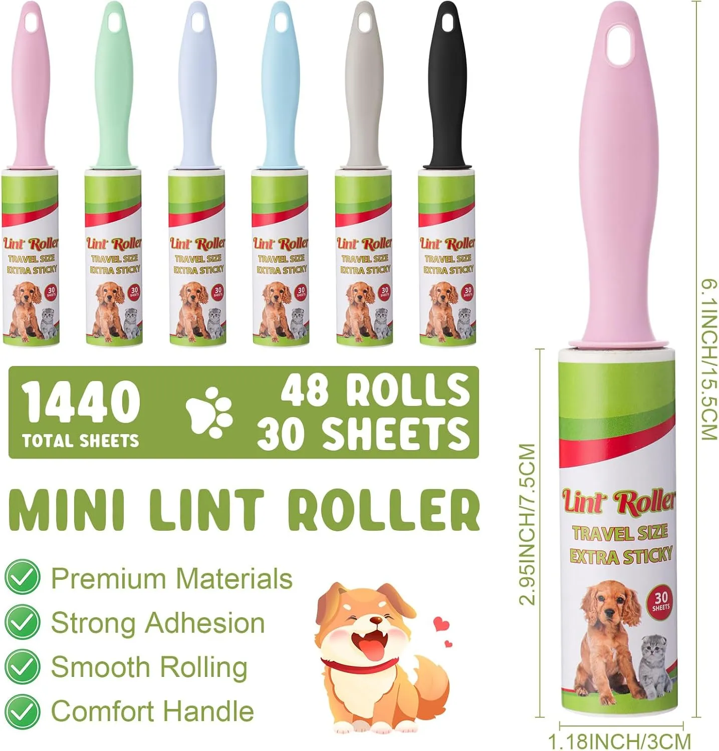 Hushee Mini Lint Roller for Travel Small Lint Removers for Pet Hair and Clothes Travel Size Removers Sticky Removing Tool for Travel, Gift Bags, Furniture, Car Seat (48 Pcs)