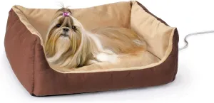 K&H Pet Products Thermo-Pet Cuddle Cushion Heated Pet Bed, Warm Bolstered Indoor Heated Pet Bed for Dogs & Cats, Waterproof Heater, Machine Washable, Safety Listed - 14 X 23in Mocha/Tan