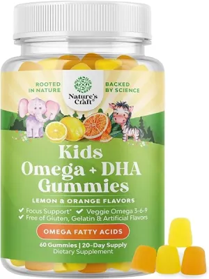 Kids DHA Omega 3 Gummies for Kids - Delicious Fish Free DHA Kids Omega 3 Gummies with Vegetarian Omega 3 6 9 for Vision Brain & Immunity - Non GMO Omega 3 Kids Supplement Gelatin Fish & Gluten Free in Pakistan