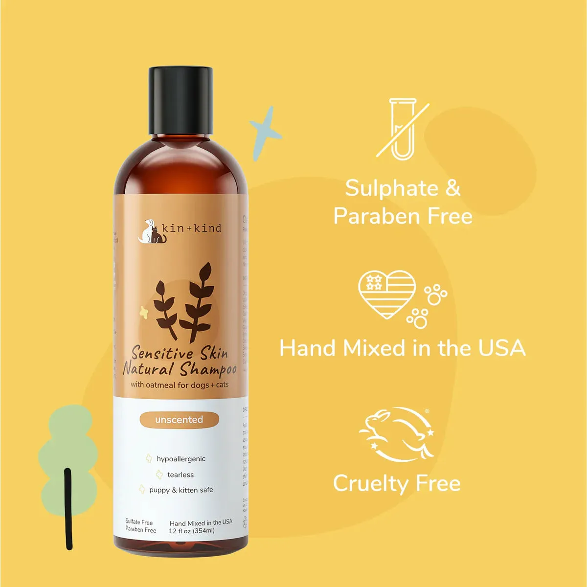 Kin   Kind Sensitive Skin Shampoo for Puppies & Kittens (Unscented) 12 oz
