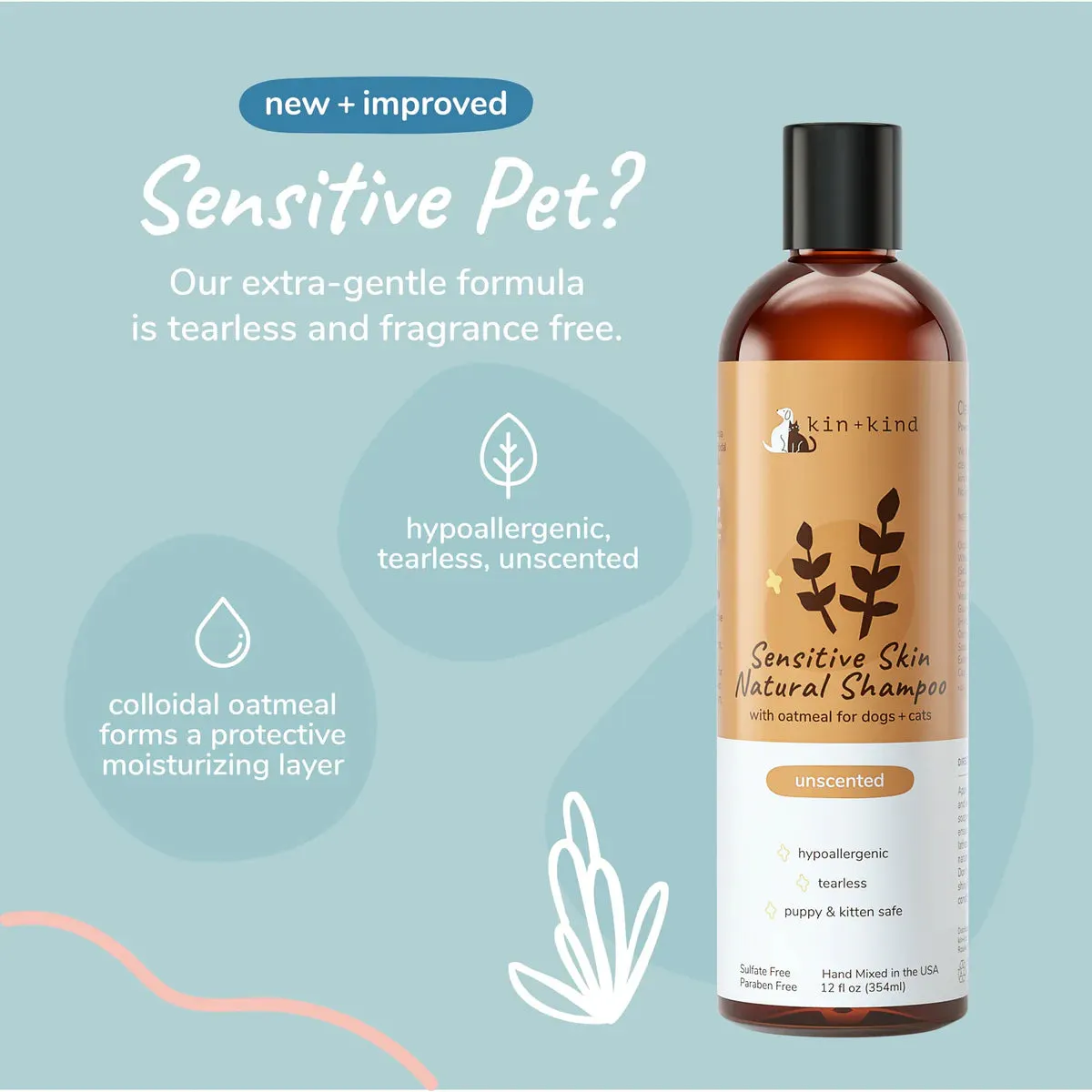 Kin   Kind Sensitive Skin Shampoo for Puppies & Kittens (Unscented) 12 oz