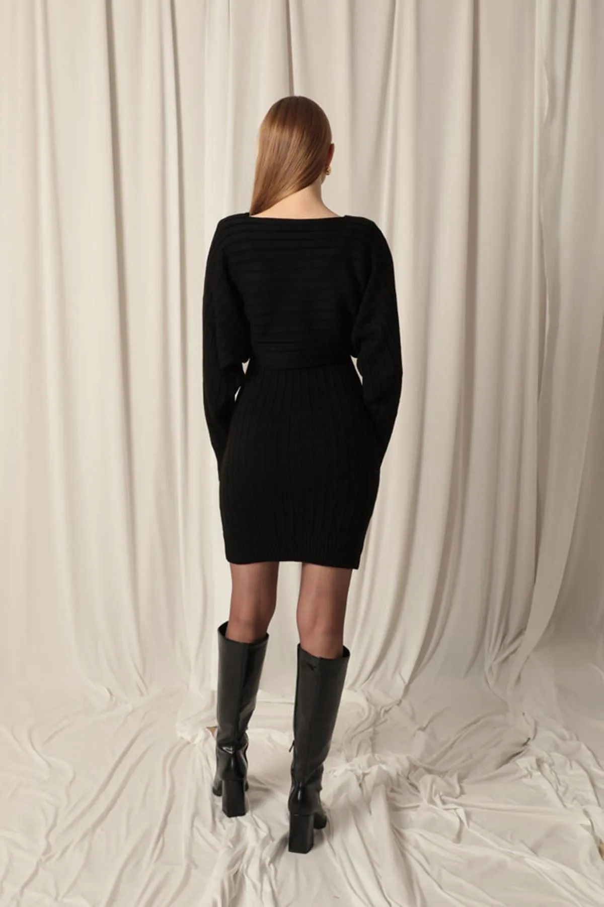 KKT Black Dress Set with Knitted Fabric Sweater - Texcoco