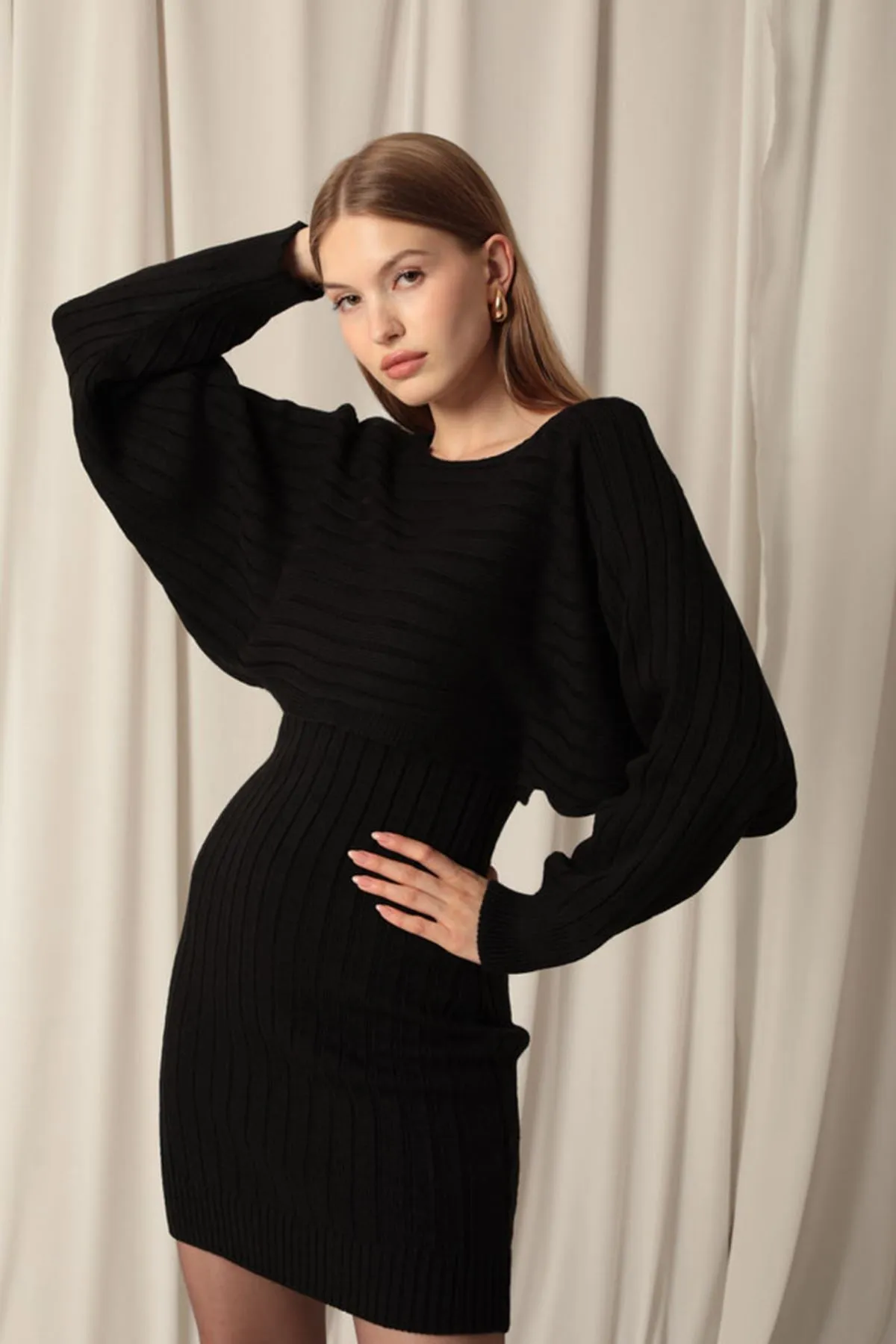 KKT Black Dress Set with Knitted Fabric Sweater - Texcoco