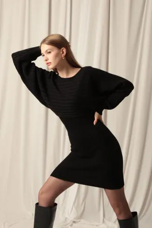 KKT Black Dress Set with Knitted Fabric Sweater - Texcoco