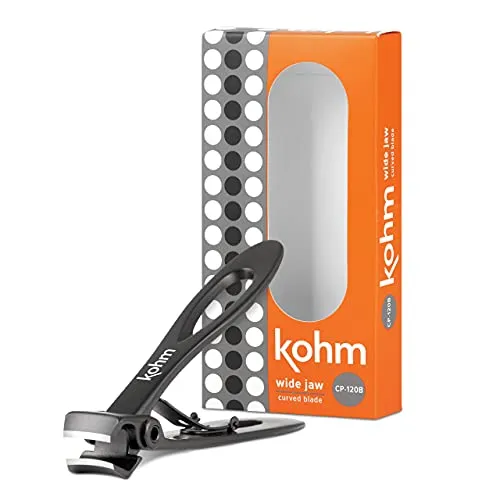 KOHM Nail Clippers for Thick Nails - Heavy Duty, Wide Mouth Professional Fingernail and Toenail Clippers for Men, Women & Seniors, Black
