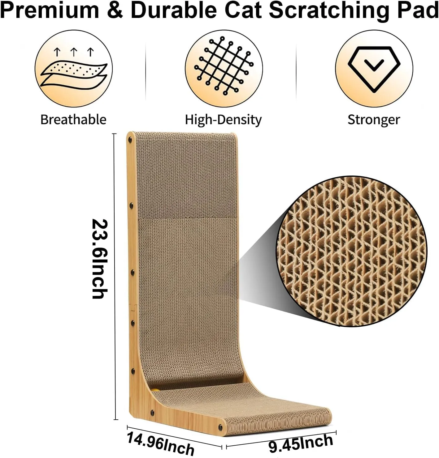 L Shape Cat Scratcher, 2Pack - 23.6 Inch Cat Scratchers for Indoor Cats, Protecting Furniture Cat Scratch Pad, Cardboard Cat Scratching with Ball Toy