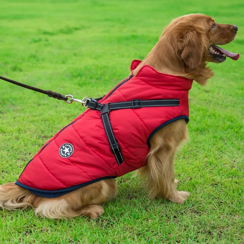 Large Pet Dog Jacket With Harness Winter Warm Dog Clothes Waterproof Big Dog Coat