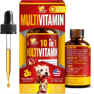 Liquid Multivitamin for Dogs | Multivitamin for Cats | 10-in-1 Cat Vitamin Complex   Glucosamine & Cranberry | Joints & Muscles | Skin & Coat | Help with Allergies, Coughs & UTIs | 2 oz